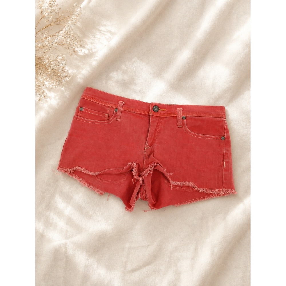 Roxy Denim Cutoff Shorts Womens 7/28 Coral Pink Frayed Hem‎ Low Rise 468622V2